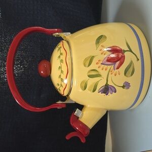 Pfaltzgraff Napoli Vintage Yellow Floral Teapot with Red Accents